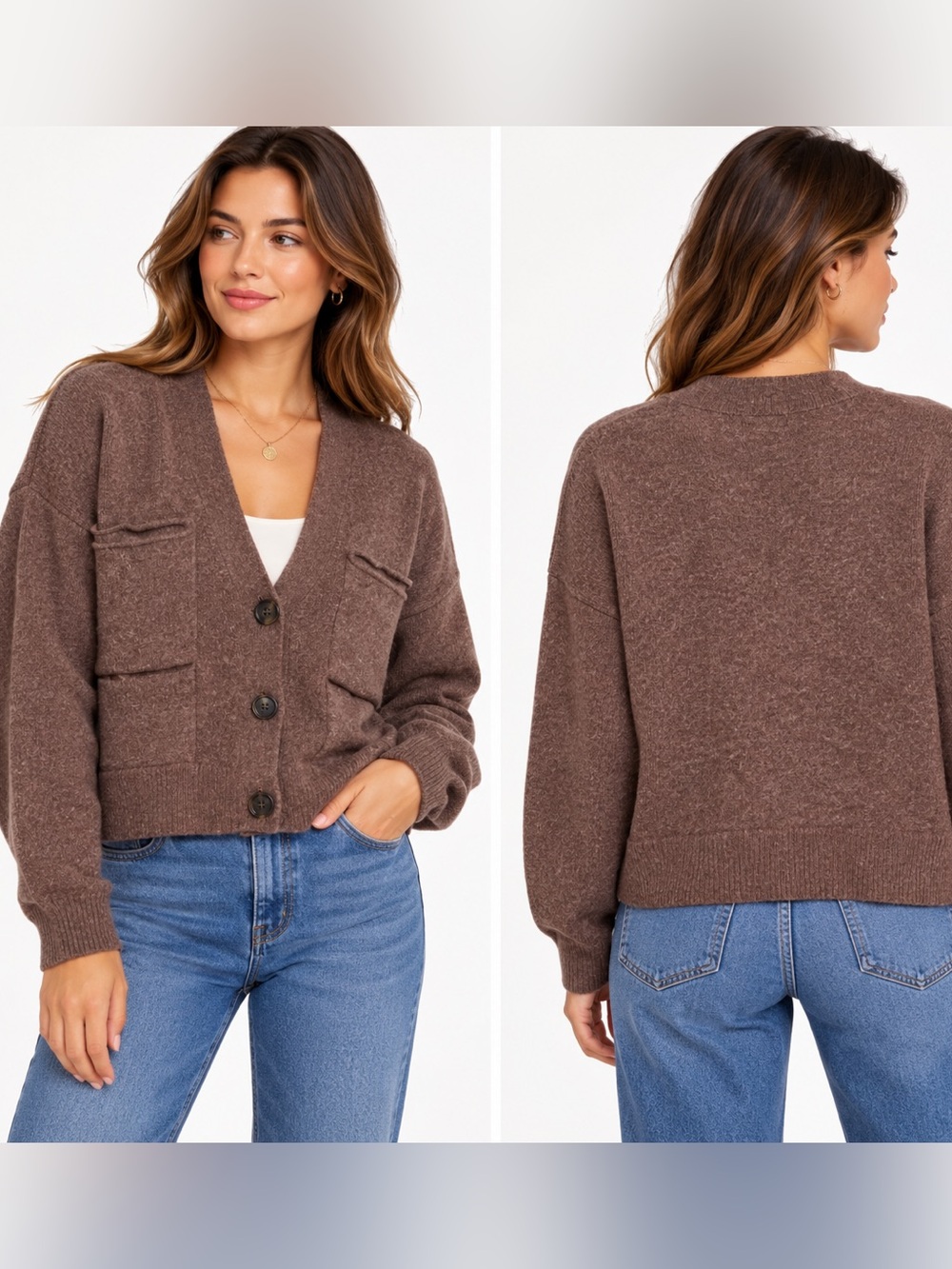Madewell Brown Wool Blend Oversized 2 Pocket V-Neck Cardigan Sweater M